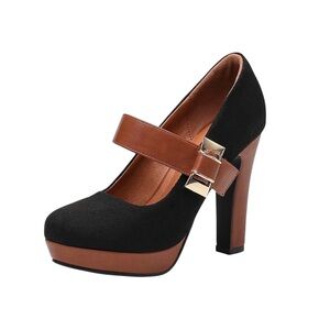 New Bella Black and Brown Mary Jane Platform Heels |Chunky Heels